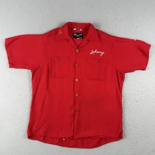 Vtg 50s King Louie Bowling Shirt Men’s Medium Red Loop Collar Chain Stitch