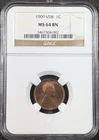1909 VDB Lincoln Wheat Copper Cent 1C - NCG MS64 BN