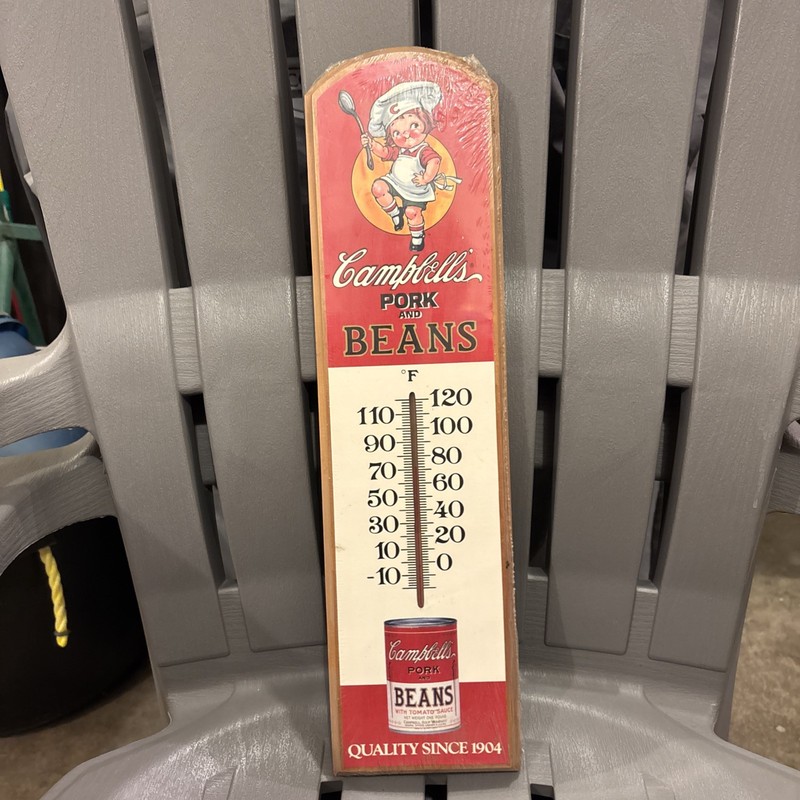 Vintage Campbell’s Pork & Beans Wooden Advertising Thermometer Factory Sealed
