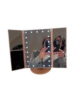 Tri-Fold Rose Gold Lighted Vanity Mirror, 21 LED Lights Touch Light Magnifying