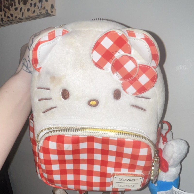Loungefly Hello Kitty Red Checkered Mini Backpack Adjustable Outer Pockets