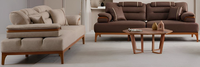 Braun-Beige Textilgarnitur Designer Dreisitzer 2X Stilvolle 3-Sitzer