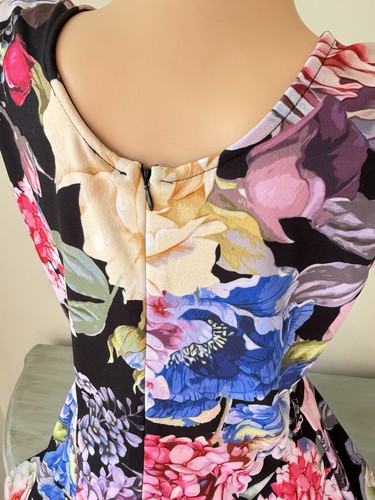 Vestido Marc Bouwer Unlimited MIDI Talla L Negro Estampado Floral Línea A Bloomcore Crepé - Imagen 3 de 12