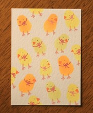 ACEO Original Painting Drawing Chicks Chicken and Flowers  2.5x3.5 Art Card