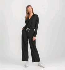 Vuori Lux Intentions Jumpsuit Women's Medium Charcoal Wide Leg Romper Stretch 