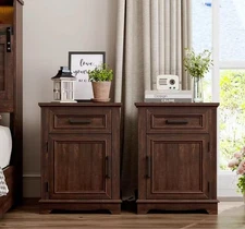 Farmhouse Nightstand Set , Bedside Table with Drawers for Bedroom, End Table wit