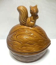 Vintage Squirrel on a Walnut Candy Trinket Dish With Lid