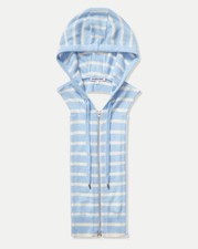 NWT Veronica Beard Cashmere Hoodie Dickey, Blue/Ivory Striped, Size 00-14