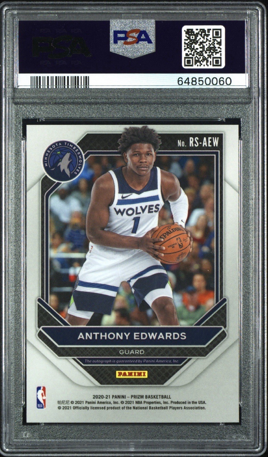 2020 Panini Prizm Anthony Edwards Auto Rookie Signatures PSA 10, AUTO 10 RC #AEW view 2