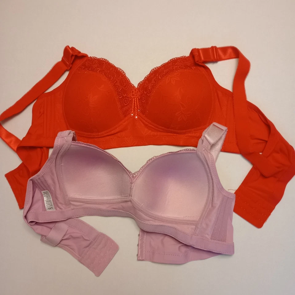 Conjunto de sujetador con aros de encaje rosa y rojo paquete de 2 Foto 4 de 4