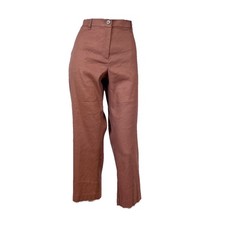 J.jill Linen Stretch Pants Sz 12 Ankle Straight Leg Brown Pockets Causal Comfy