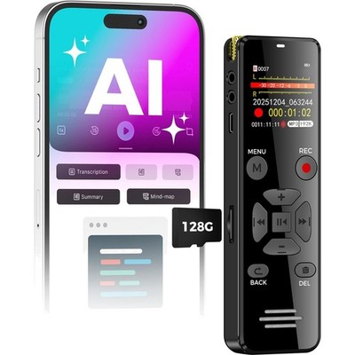 Luxury AI Digital Voice Recorder 128GB with Transcription & Playback Features