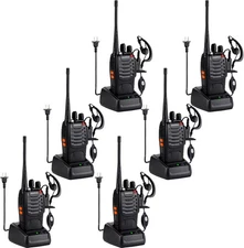6 BAOFENG Walkie Talkies 888S 6 Earpiece UHF 16 Channel Handheld Two Way Radios