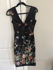 Zara Black Floral V-Neck Sleeveless Knee Length Sheath Dress Woven XS