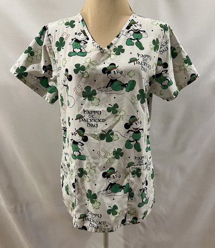 Mickey Mouse Scrub Top Holiday Scrub Top St Patrick’s Day Disney Scrub Top S - Picture 1 of 17