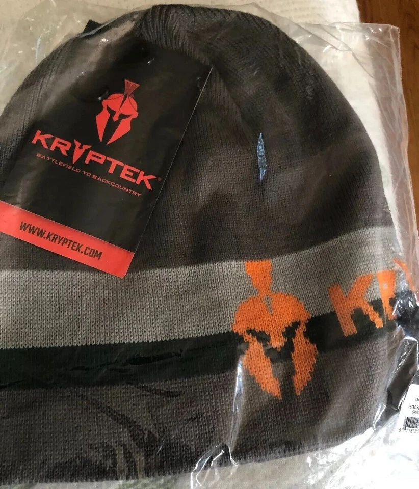 Kryptek Retro Acrylic/Spandex One Size Beanie, Color: Grey/Orange - Image 2 of 3
