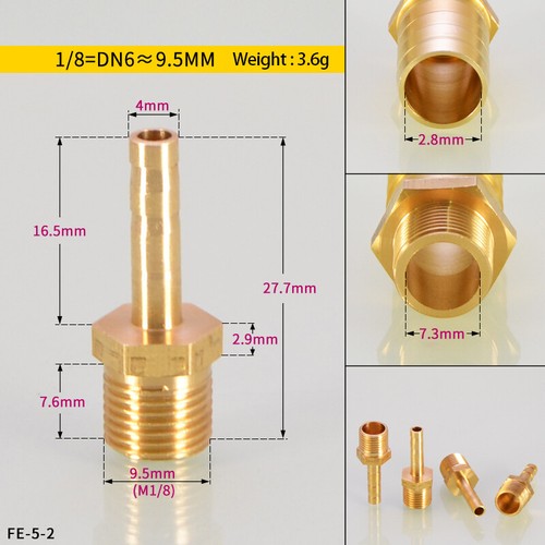 4mm-19mm Brass Male Thread x Hose Barb Tail Adapter Connector BSP 1/8" 1/4" 3/8" - Picture 6 of 25
