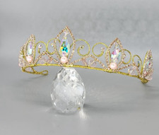 Professional Ballet Tiara Headpiece Gold Pink Pearl Crystals Aurora Raymonda