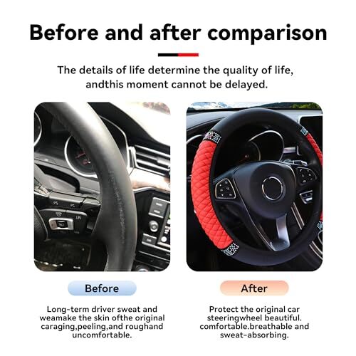 Bling Car Steering Wheel Cover, 15 Inch Rhinestones Soft Leather Elastic Red - Picture 4 of 8