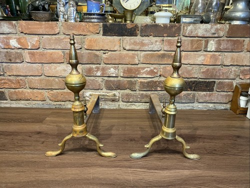 Paar antike Vintage Federal Style Messing Kamin Andirons - Bild 1 von 24