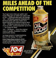 1989 Vintage Print Ad 104+ Octane Oil Boost Miles Ahead of The Competition