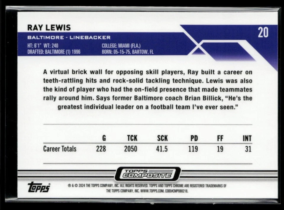 2023 Topps Composite Chrome #20 Ray Lewis - Image 2 of 2