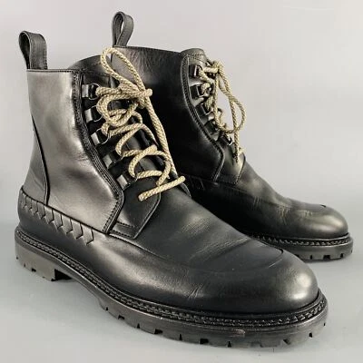 Bottega Veneta Taille 8,5 Bottes En Cuir Noir À Lacets - Photo 1/4