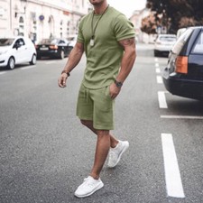 Mens Summer Outfit 2-Piece Set Short Sleeve T Shirts and Shorts Sweatsuit Set