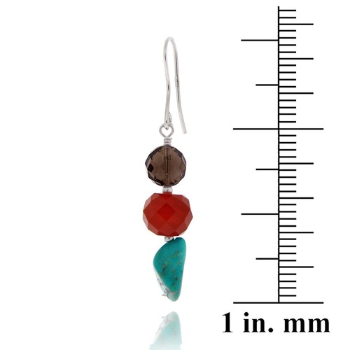 925 Silver Multi Nuggets And Lab Created Turquoise Cluster Dangle Earrings - Picture 3 of 3