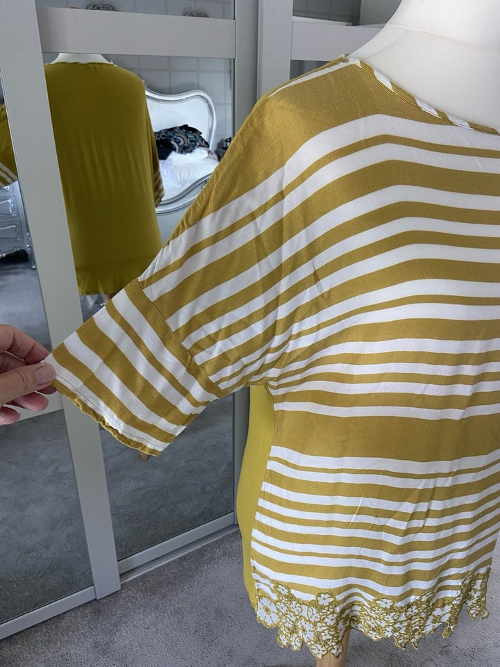 Next Size 18 Summer Top Mustard And White With Embroidery Flowers eBay