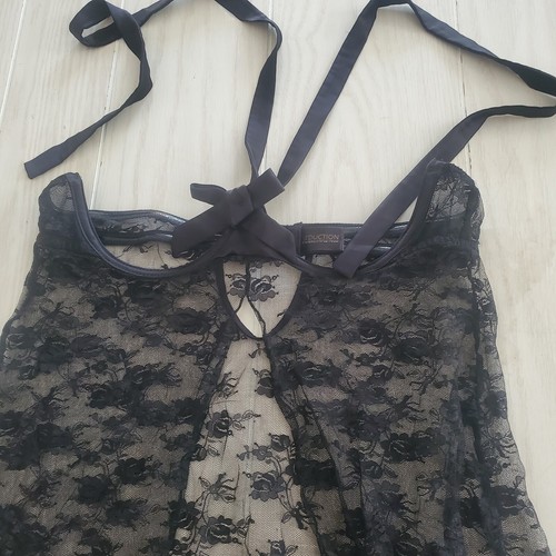 Frederick's SEDUCTION Black Sheer Lace Open Cup Babydoll Teddy Size Medium - Picture 5 of 11