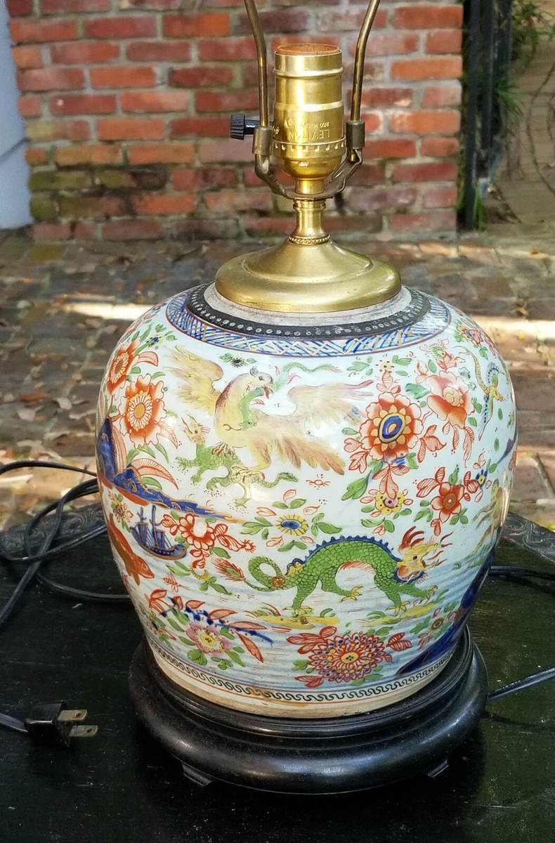 ANTIQUE c.1820 CHINESE PORCELAIN VASE LAMP w PAVILION DRAGON