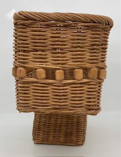 Vintage Stair Basket Natural Woven Wicker Accented Wood Bead Farmhouse Storage - Picture 4 of 12