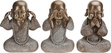 3er Set Goldharz 3 weise Buddha sehen hören sprechen kein böses Ornament Statue Figuren