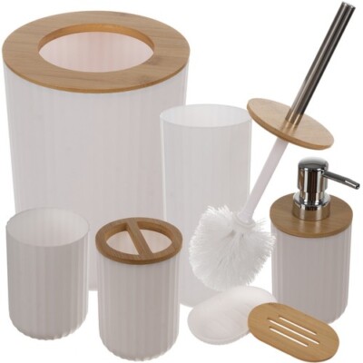 Badezimmer Set Zubehr Brste Seifenspender Schwarz Wei Bambus 6tlg.Badset  WC | eBay.de