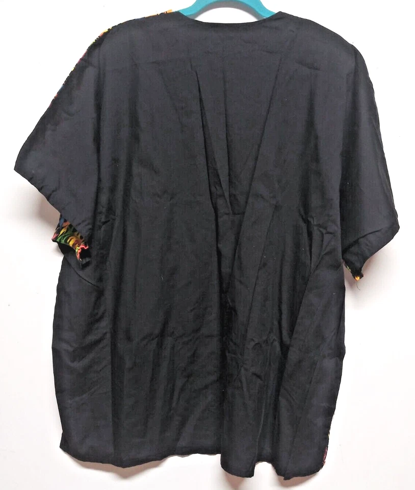 FLAMES FIRE PRINT Scrub Top short sleeve 2X/3X black orange blue vibrant pullove - Image 4 of 4