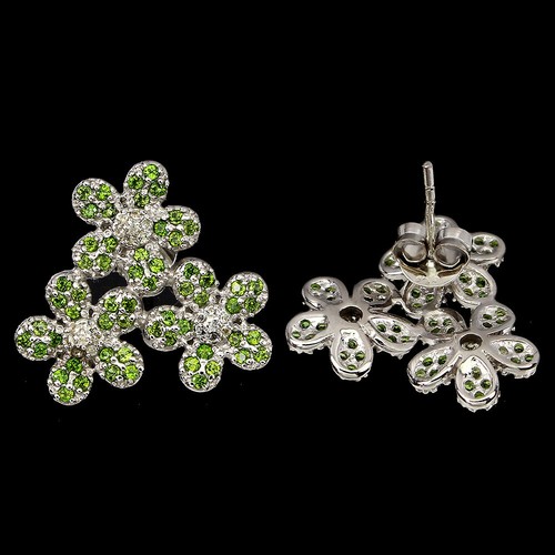 925 Sterling Silver Earrings Round Chrome Diopside Sapphire Gemstone Jewelry - Picture 3 of 9