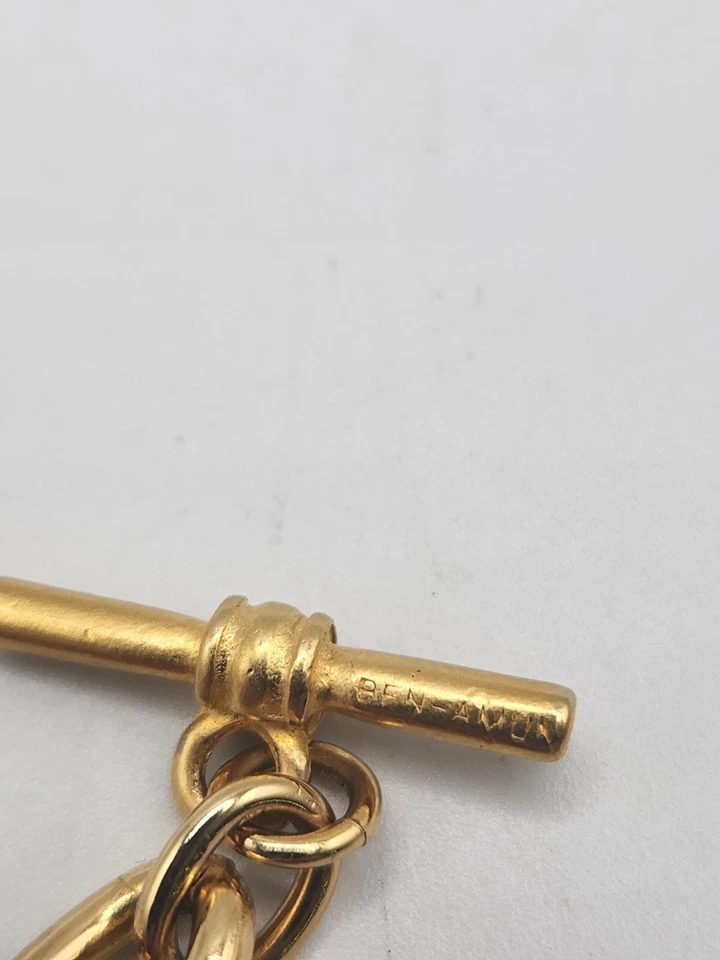 Ben Amun Chain Bracelet Gold Colored Toggle Faux Pearl  7.25"  24kt plated - Image 4 of 4