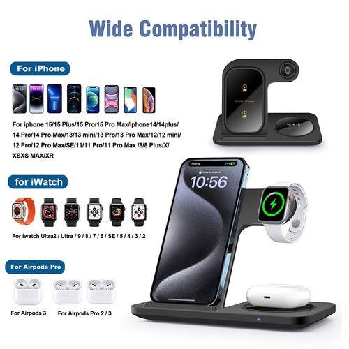 3in1 Wireless Charger Dock Stand For Apple Watch 9 Air Pods iPhone 15 14 Pro Max - Picture 15 of 28