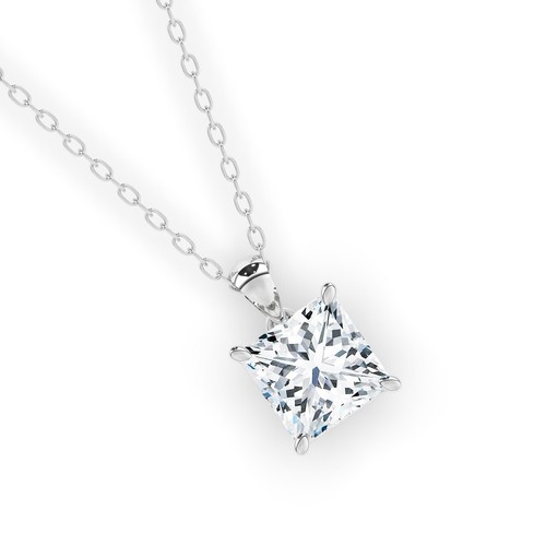 IGI, F/VS1, 2.00 CT Solitaire Lab-Grown Princess Diamond Pendant, 18K White Gold - Picture 6 of 15