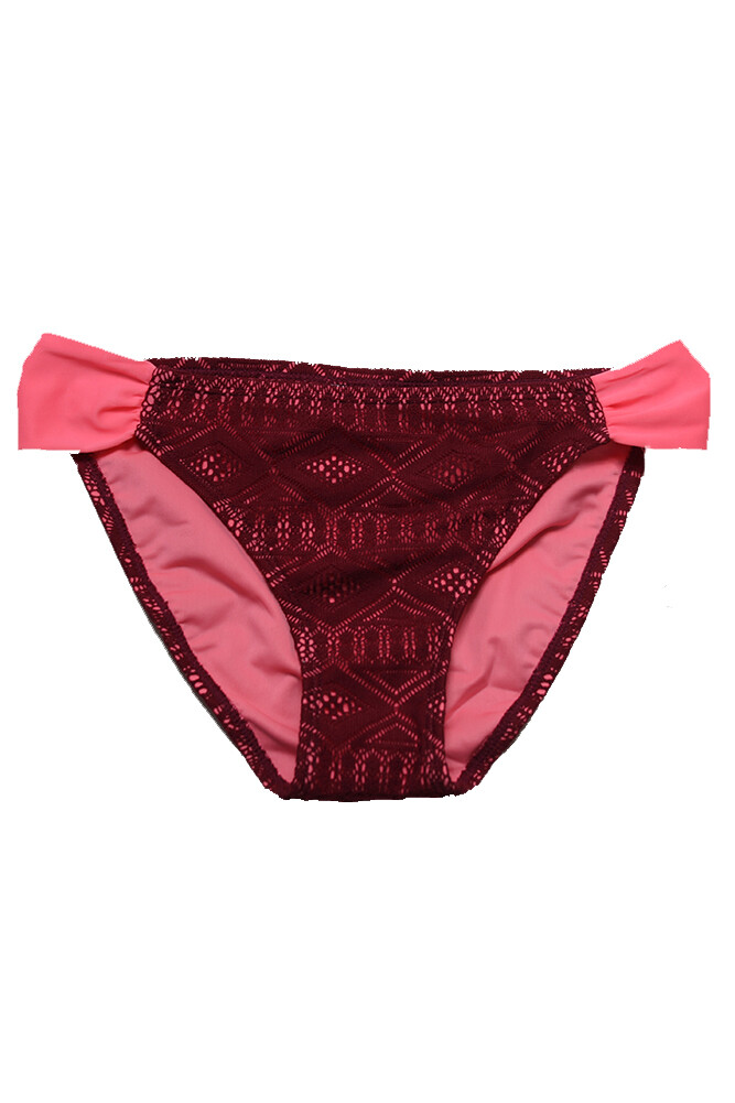 Burgundy Mojave Diamond Crochet Hipster Bikini Bottom with Hula Honey Coral