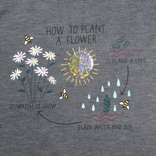 Camisa de niña SO mediana 8 gris manga corta cómo plantar gráficos poliéster reciclado - Imagen 5 de 12