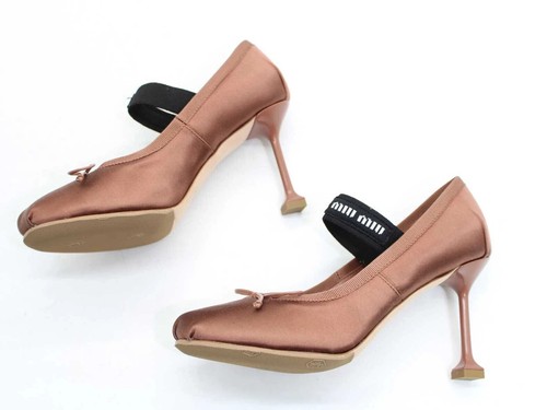 miu 2022 ballerina toe satin pumps fashionable shoes elegant brown x Used KIDS-0 - Picture 4 of 4