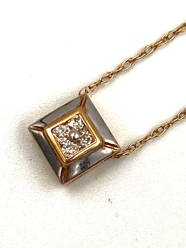 Vintage 9 kt Weiß- und Gelbgold & Diamant Cluster Anhänger & Kette - Bild 5 von 13