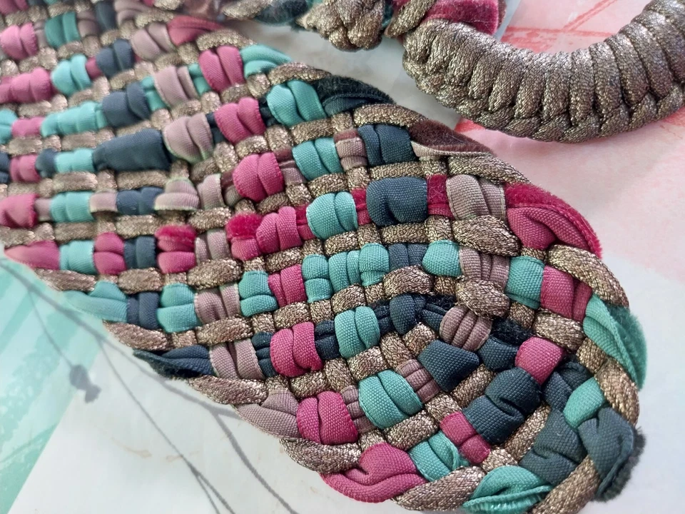 Ancienne ceinture tressée de velours et fil métallique de couleur bronze - Photo 4/4