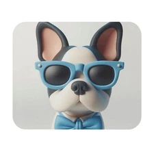 Mouse Pad (Rectangle) Claymation 3D Boston Terrier with Blue Bowtie Design 6