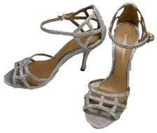 Badgley Mischka Kerrington Sillea White Silver Sparkle High Heels Ankle Size 6 M