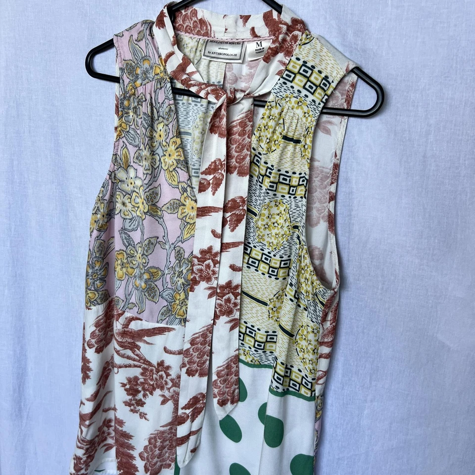 Anthropologie Moulinette Soeurs Venezia Colorful Patchwork Tie Neck Blouse XS