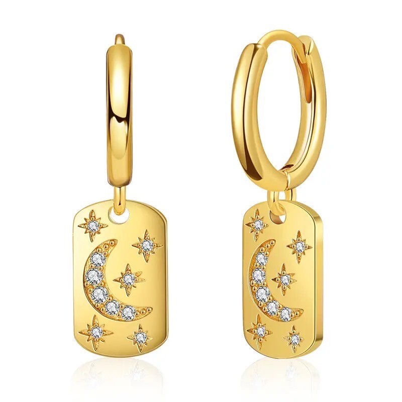 Pendientes Mujer Oro Dorado 18 Quilates Remolque de Aro Circonia Resistente O351