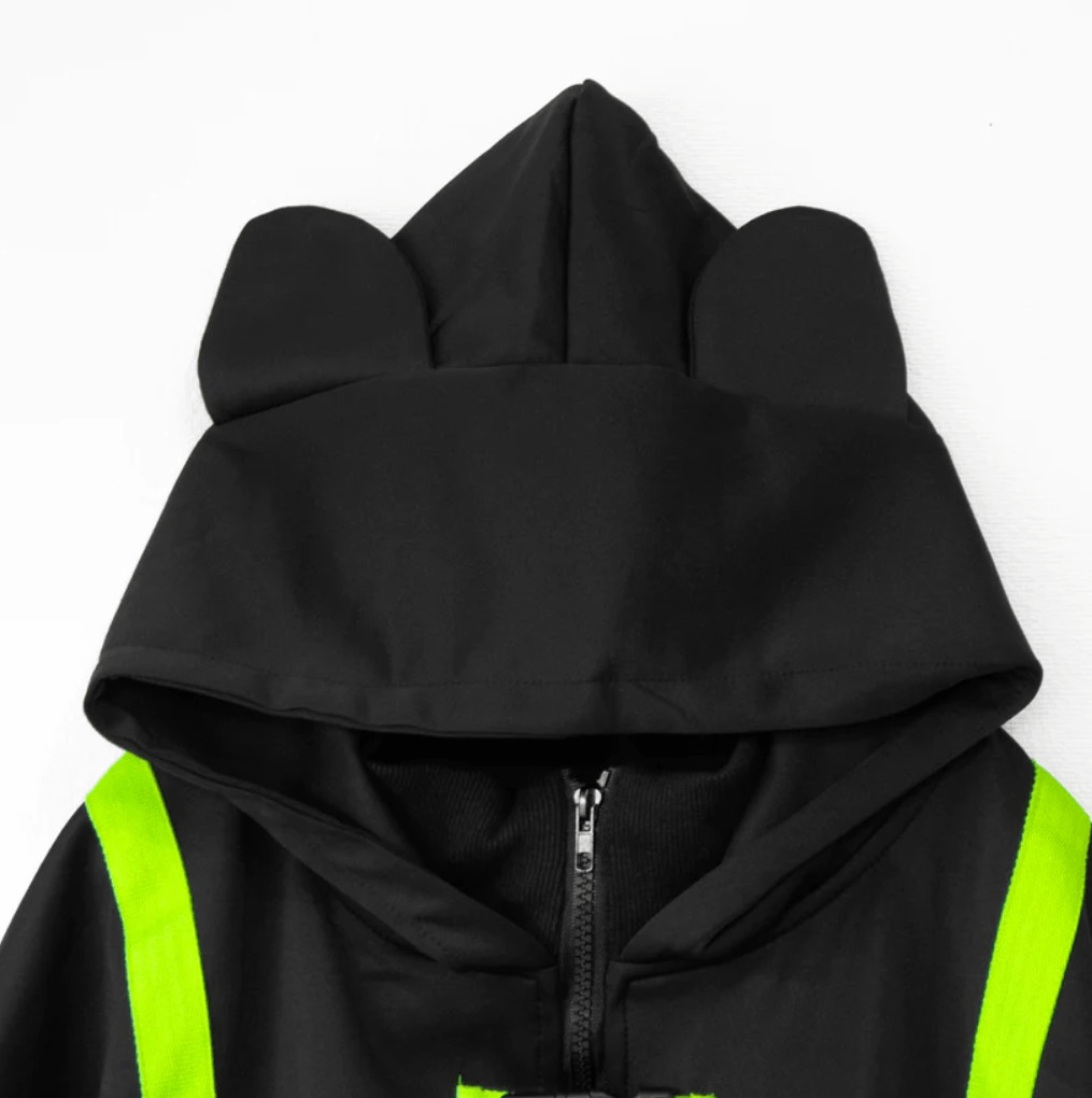 Cyberpunk Cat ears black and toxic green zip up hoodie Cyberpunk Cat ears black and toxic green zip up hoodie